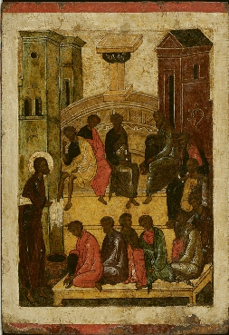 Икона "Омовение ног", из праздничного чина. 1530-е годы. Псков