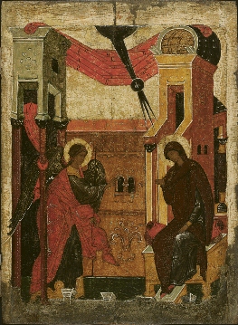 Икона "Благовещение", из праздничного чина. 1530-е годы. Псков